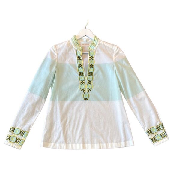 Tory Burch white green ombre embroidered tunic blouse 0 - Picture 2 of 11